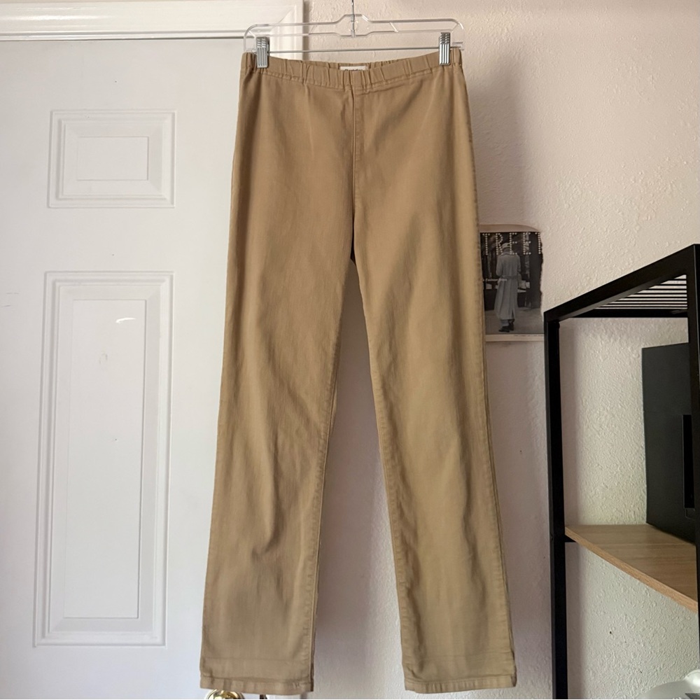 PLANTATION BY ISSEY MIYAKE vintage tan stretch knit slim leg pull on pants